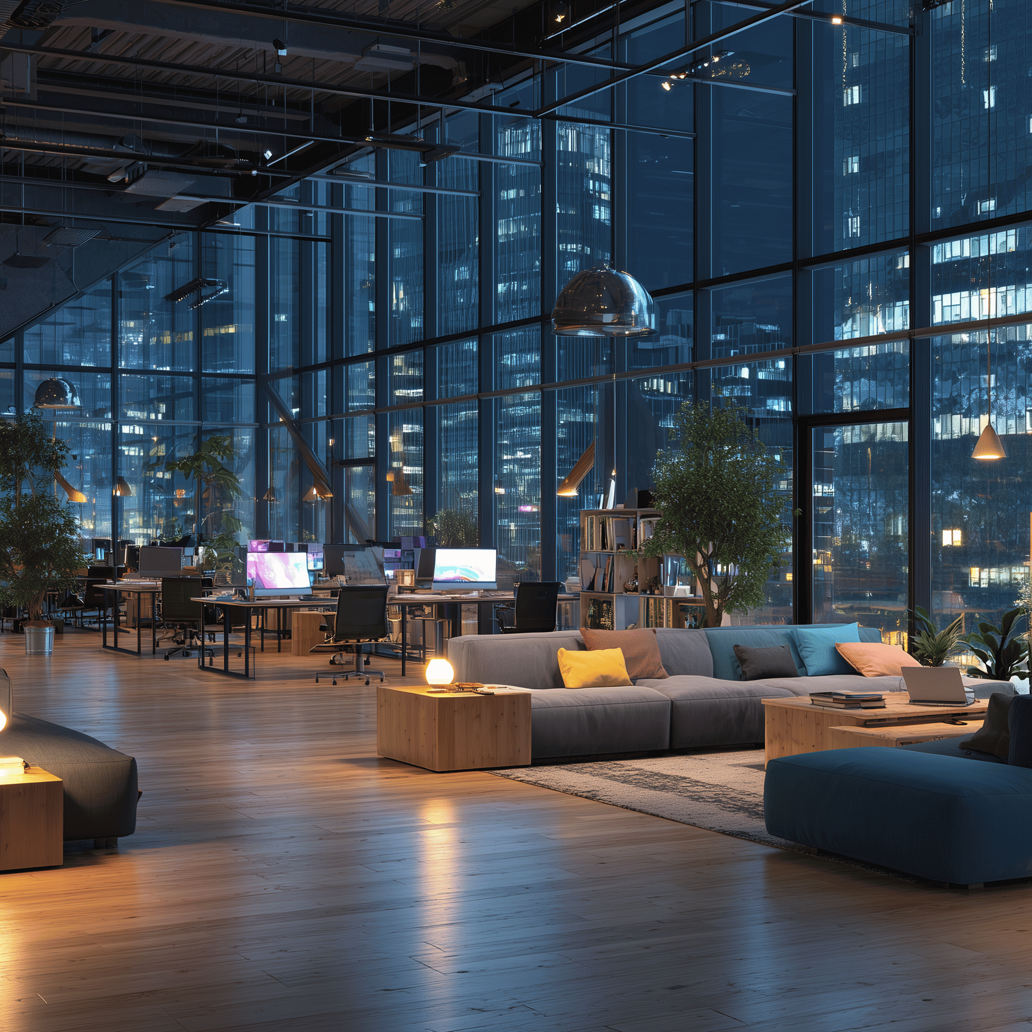 Modern office lounge with vending amenities